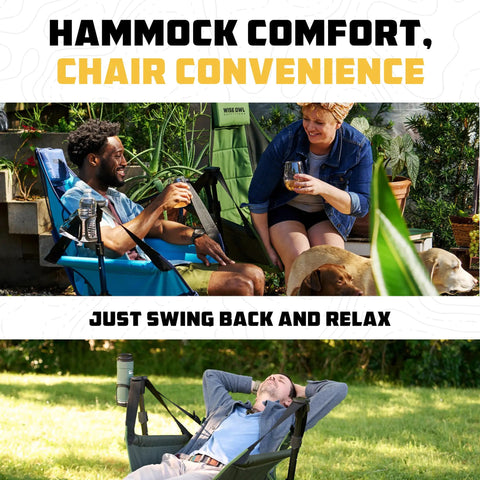 Adults enjoying Cozy Hammock Chair For Adults That Feels Like A Chill Rocking Lounger Portable Folding Camp Chair With Carry Bag outdoors.