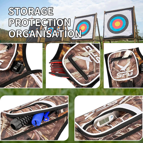 Hip Archery Quiver With Three Arrow Tubes, Durable Lightweight Nylon, Adjustable Waist Belt, Weather-Resistant Camo Design.