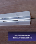 24 Inch Continuous Pin Hinge Nickel Finish, One And One Quarter Inch Wide, Surface Mounted Easy Install, Rust Resistant Steel, Close-up View.