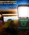 Ultra Bright Camping Lantern With 500 Lumens Battery Powered Light That Slaps Waterproof Portable And Lightweight For Camping Power Outages Hurricanes Emergency Prep And Outdoor Adventures next to a tent by a lake at dusk