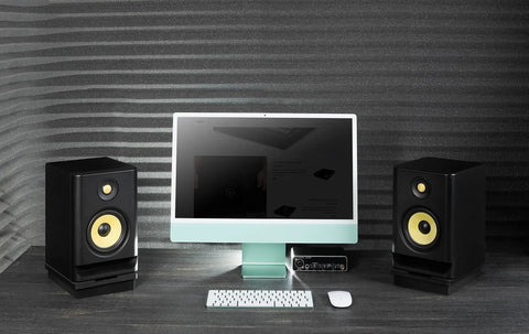 Acoustic Isolation Platform For 5 Inch Studio Monitors, Thick High Density Foam Riser, 9.5 By 7 By 1.8 Inches setup in home studio