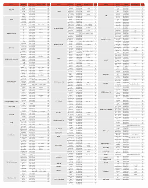 Vehicle compatibility chart for All Weather Waterproof Car Cover For Trucks And SUVs Heavy Duty Outdoor Protector