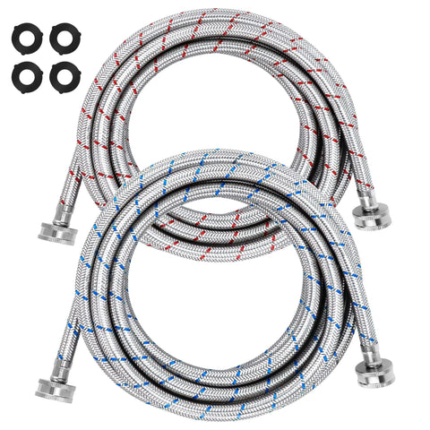 15Ft Stainless Steel Washing Machine Hoses Two Pack With Hot And Cold Water Lines Universal Fit For All Washers Burst Proof