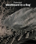 Close-up of the patented washboard interior of the Lightweight Portable Travel Laundry Bag in action with soapy water.