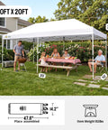 Pop Up Canopy Tent 10x20 Instant Outdoor Shelter for parties, sturdy steel frame, family dining under tent in garden setting.