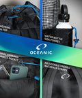 XL Mesh Dive Bag Backpack for Snorkel Gear with pockets, drawstring top, adjustable padded straps, and internal valuables pocket.