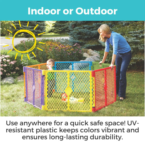 Colorful 2 Panel Extension For Superyard Playpens Adds Extra Space To Your Baby Play Yard From 6 To 8 Panels for outdoor use