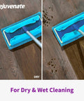 Reusable Microfiber Sweeper Pads That Fit Swiffer Mops Like A Charm Machine Washable Over One Hundred Times Kick Ass Dust And Hair Trap Saves Real Big Bucks Nifty Five Count Pack shown on hardwood during dry and wet cleaning.