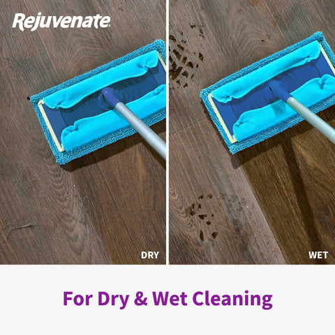 Reusable Microfiber Sweeper Pads That Fit Swiffer Mops Like A Charm Machine Washable Over One Hundred Times Kick Ass Dust And Hair Trap Saves Real Big Bucks Nifty Five Count Pack shown on hardwood during dry and wet cleaning.