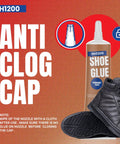 Eight 10Ml Tubes Shoe Glue Repair Kit With Sanding Sticks And Rubber Bands For Sneakers High Heels Crocs And More Clear Drying Durable Sole Fix For Extreme Conditions shown with anti-clog cap and black sneakers.