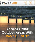 Various sized paver lights including 6x9 Inch Paver Light Warm White 2700K Drive Over Rated 12V Waterproof Landscape Lighting