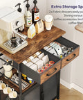 Top view of Go To Coffee Bar Cabinet With Drawers And Hooks, 20.47 Inch Wide Kitchen Storage Station with coffee maker setup