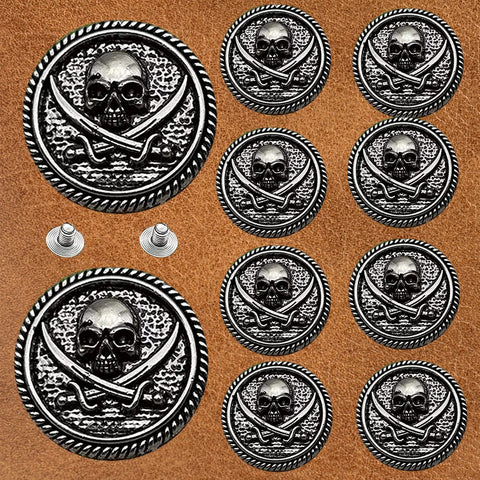 Badass 30Mm Skull Screw Back Buttons For Leather Crafting Premium Coin Style Alloy Snap Fasteners With Corrosion Resistant Finish on leather.
