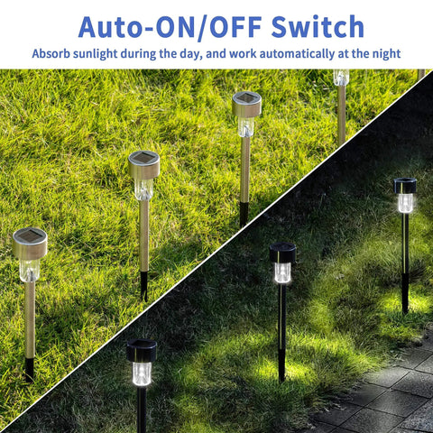 Solar Pathway Lights Stainless Steel IP44 Waterproof Auto On Off Outdoor LED Landscape Lighting for Garden Yard Path