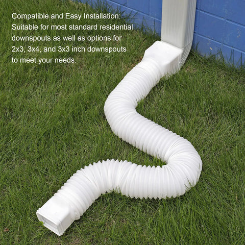 White Downspout Extender 21 To 68 Inch Flexible Rain Gutter Extension Drain Spout Connector on lawn