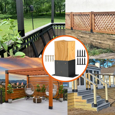 Heavy Duty 6x6 Post Base Brackets Set 4 Pack With Inner Opening 5.6x5.6 Inches Black Powder Coated Steel Fence Post Anchors For Deck Porch Railing Fence Pergola Support Rust Resistant And Built To Last