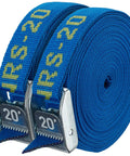 Heavy Duty 1 Inch By 20 Foot Tie Down Straps Pair In Iconic Blue With cam buckles and stainless steel springs close-up view