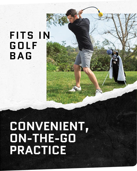 Man using Gold Flex Golf Swing Trainer And Warm Up Stick For More Distance Built For Tempo And Power Grip And Balance Drills Portable