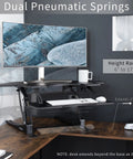 43 Inch Corner Height Adjustable Desk Converter For Sit To Stand Workstation With Dual Monitor Riser, tabletop view