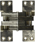 Heavy Duty Concealed Hinge For Two Inch Metal Doors Featuring Alloy Steel Build And One Eighty Minute Fire Rating With A Smooth Satin Nickel Exterior Finish that shows the hinge from the front.