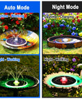 Solar Powered Bird Bath Fountain With Six Point Five Watt Solar Panel And 3000mAh Battery, Cool Color Changing LED Lights in garden