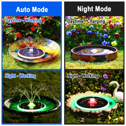 Solar Powered Bird Bath Fountain With Six Point Five Watt Solar Panel And 3000mAh Battery, Cool Color Changing LED Lights in garden