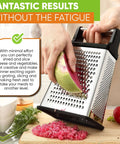 Extra Large Four Sided Stainless Steel Box Grater For Parmesan, Vegetables And Ginger, Dishwasher Safe in use with watermelon