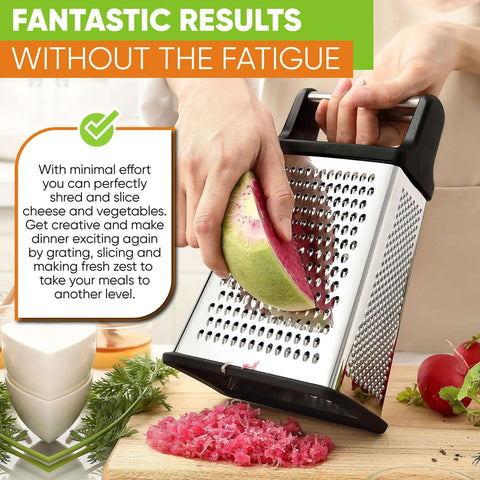 Extra Large Four Sided Stainless Steel Box Grater For Parmesan, Vegetables And Ginger, Dishwasher Safe in use with watermelon