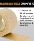 600 Grit Gold Longboard Sandpaper Roll With Hook And Loop Backing Two And Three Quarters Inches Wide Twelve Yards Long
