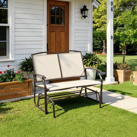 Two Person Outdoor Glider Bench For Patio And Garden, Heavy Duty Steel Frame Rocking Loveseat For Backyard And Poolside, Porch