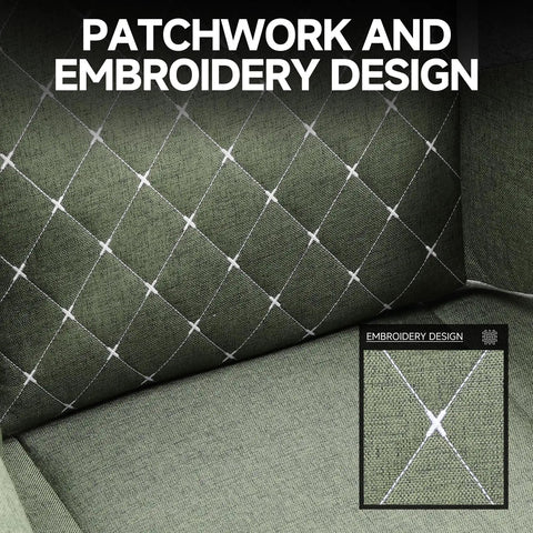 Close-up of green fabric with diamond embroidery on All Day Comfort Fabric Gaming Chair Built For Long Gaming Sessions With Pocket Spring Cushion For Office And Grind Time Sessions Ergonomic High Back Desk Chair With Linkage Armrests And Adjustable Recline.