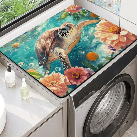 Oceanic Wildlife Washer And Dryer Top Protector Mat With Waterproof PU Leather And Anti Slip Rubber Backing Spill Proof Dust Cover For Laundry Room 20x24 Inches Durable Keepin It Clean featuring sea turtle design on laundry machines