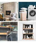 Living room with fireplace, laundry room, garage, and shelf showcasing X Large Peel And Stick Backsplash Tiles 5 Sheets 3D Adhesive.