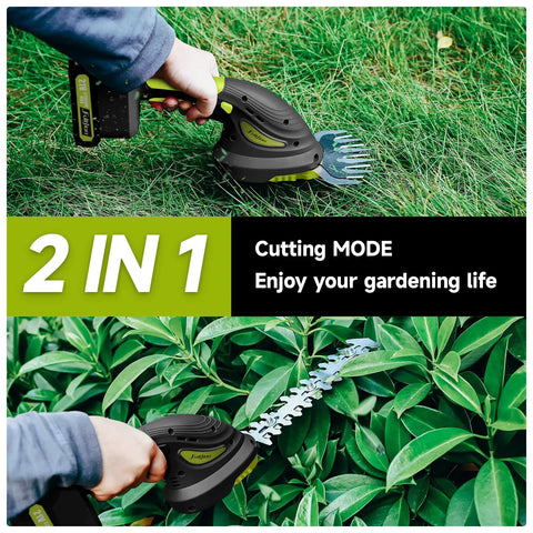Tough As Nails 21 Volt Cordless Hedge Trimmer And Grass Shears, Quick Flip Blades, Twin Rechargeable Batteries, No Fuss Garden Pruning Kit For Lawns Shrubs And Backyard Yardwork, Black with grass and shrub cutting in action.