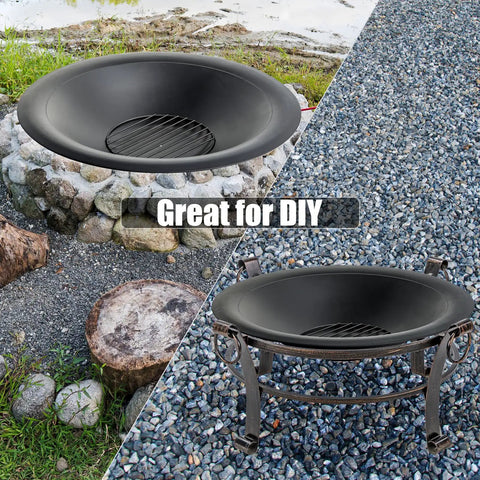 35 Inch Steel Fire Pit Bowl Built To Last For DIY Or Replacement, Includes Spark Screen And Fire Poker, outdoor setup view