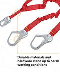 Stretch Shock Absorbing Lanyard For Work Sites 6 Ft Double Leg Elastic Safety Lanyard with durable steel rebar hook ends