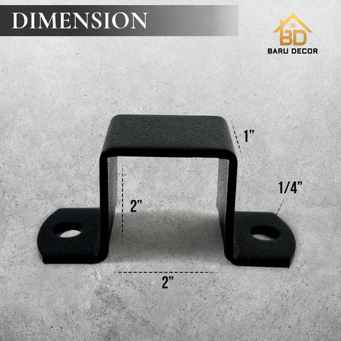 Heavy Duty 2x2 Square Tube Bracket Clamp Set Pack Of 4 For Railing Fence Deck And DIY Projects Powder Coated Black Steel Pipe Bracket with dimensions