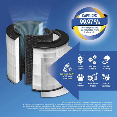 True HEPA Replacement Filter For Medium Room Air Purifier Up To 1000 Sq Ft, Captures 99.97 Percent Of Allergens Down To 0.1 Micron