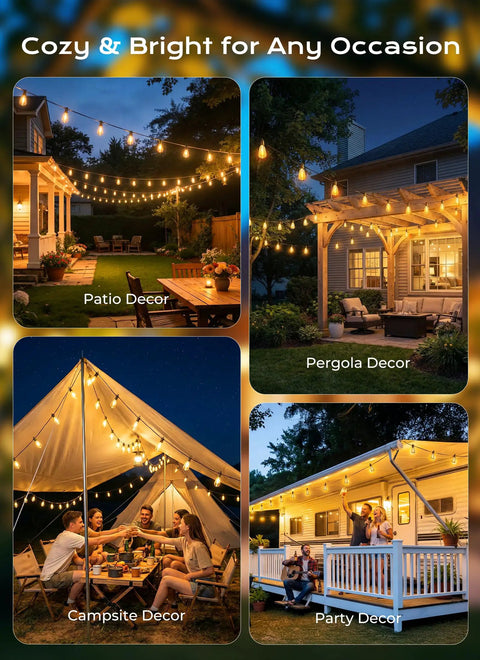 52Ft Solar String Lights For Outdoor Patio Waterproof With Remote And Timer used in patio, pergola, campsite, and party decor.