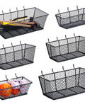 Six Piece Pegboard Basket Set Wall Mount Bins For Tools And Crafts In Black Three Sizes For Garage Workshop Slatwall Organization Durable