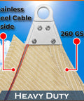 Close-up of the Beige 24 Feet By 24 Feet By 24 Feet Beefy Heavy Duty Triangle Shade Sail With Super Ring Canopy Awning for UV blocking.