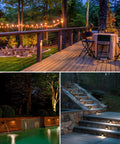 12 Pack Low Voltage LED Deck Lights With FastLock2 Connectors illuminating deck, stairs, and garden; warm white, anti-glare design