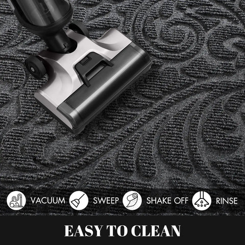 Vacuum cleaning a grey Heavy Duty Non Slip Outdoor Doormat For Front Door And Entryway Waterproof Sturdy Retro Mat 29.5x17 inches