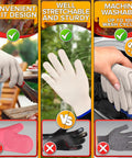 Aramid Heat Resistant Cooking Gloves For Indoor And Outdoor Use Perfect For Baking Grilling Pot Handling And Smoking Up To 896 Degrees Fahrenheit White Kitchen Oven Mitts shown in comparison with other glove types highlighting convenience, stretchability, and washability features.