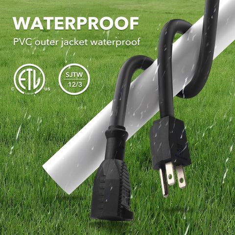 6-Foot Outdoor Extension Cord Tough-As-Nails 12/3 SJTW Heavy Duty Power Cable With 3-Prong Grounded Plug, waterproof on grass