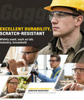 Built Like A Tank 12 Pack Safety Glasses With Anti Fog Coating And UV Protection Scratch Resistant Polycarbonate Lenses All Day Adjustable Fit For Rough Crews Outdoors worn by workers outdoors in various settings.