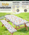 Picnic Table Cover With Bench Covers For 6 Foot Rectangular Tables Elastic Fitted Waterproof Washable Outdoor Tablecloth Floral Watercolor Wildflower Print No Fuss Cleanup For Garden Patio Camping, shown on a wooden picnic table with dimensions.