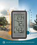 Indoor Outdoor Thermometer With Wireless Sensor, Humidity Monitor, And 24 Hour Display for dual seasons view.