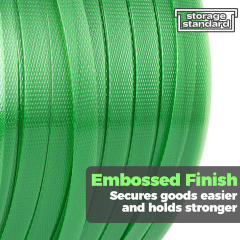 Pallet Strapping Coil In Green Polyester PET For Industrial Packaging Beefy Strength 1000 Ft Roll, Embossed Finish Close-up