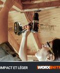 Compact 20V Cordless Brushless Drill Driver Packing 60Nm Of Serious Muscle And A Smooth 13mm Keyless Chuck used for fastening overhead.